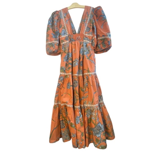 Love the Label Dress Puff- Sleeved Tiered Midi dress in Orange Size XS - Picture 6 of 9